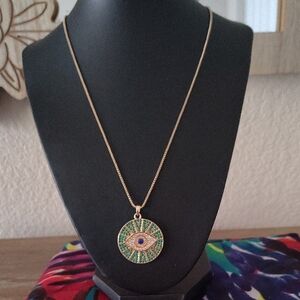 Gold and Green Evil Eye Pendant Necklace